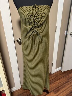 Strapless Olive Maxi Dress with Center Twist